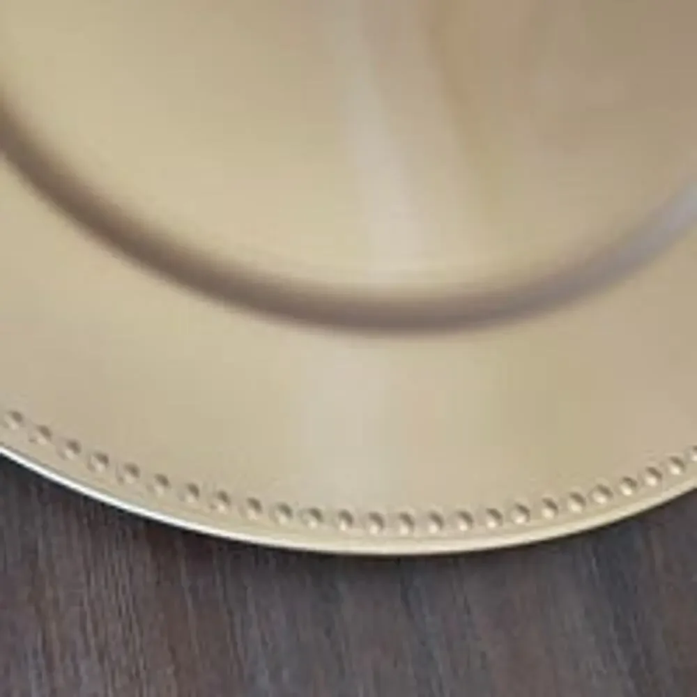 Set of 6 Round Metallic Plastic Chargers - 13” Gold